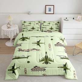 Feelyou 3D Army Helicopter Comforter Airplane Tank Comforter Set for Kids Boys Girls Teens Popular Decor Bedding Set Army Transportation Quilt Set with 1 Pillowcase 2Pcs Bedding Twin
