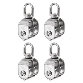 uxcell 4pcs M15 Double Pulley Block, Stainless Steel Swivel Rigging Lifting Wheel Fixed Pulley, Crane Hanging Wire Towing Wheel, Rope Cable Pulley Roller