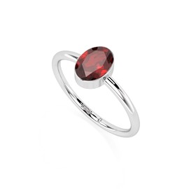 LUSTRE AND LIGHT Natural Garnet Oval Stackable Ring for Women in Sterling Silver, January Birthstone Jewelry Gifts for Her (US-8, Bezel-Set)
