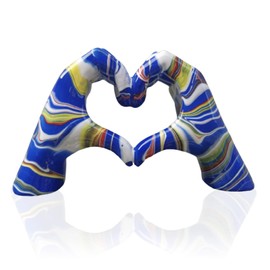 MHOOW Heart Hands Sculpture Decor for Bedroom Living Room Bookshelf Table, Aesthetic Modern Love Finger Heart Hands Statues, Boho Wedding Home Decor Accessories (Fluid Yellow+Blue+White)