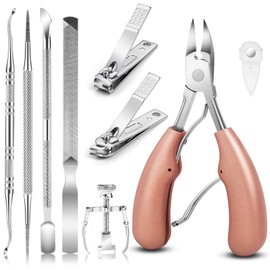 Artcut 9PCS Bean Pink Nail Clippers Toenail Clippers, Ingrown Toenail Tool, Toe Nail Clipper Heavy Duty Professional Toe Clippers for Thick Nail, Strong Stainless Steel Nail Cutters