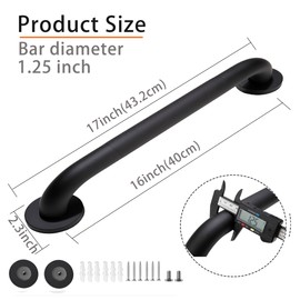 Shower Grab Bar, 2 Pack 16 Inch Black Bathroom Grab Bar, 1.25" Diameter 304 Stainless Steel Anti-Slip Grab Bars for Bathtubs and Showers, Handicap Shower Grab Bar for Seniors Elderly