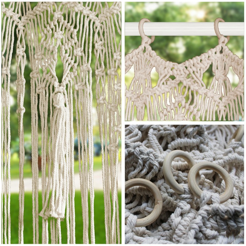 Transcosy Macrame Curtain Boho Doorway Curtains,Handmade String Backdrop Panel Hippie