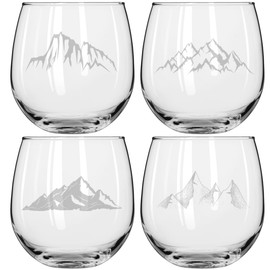 MIP Set of 4 Wine Glass for Red or White Wine Gift Mountains Collection Outdoors Hiking Rock Climbing (16 oz Stemless)