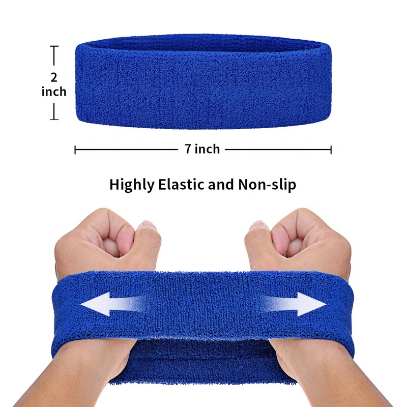 GOGO Sports Headband Sweatband Athletic Terry Cloth Head Band Black