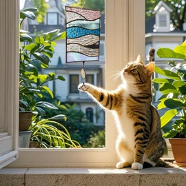 Stained Glass Window Hanging Handcrafted Suncatchers for Windows Hanging Decor Beautiful Wave Design Stained Glass Panels to Catch The Warmth of Suns ReeGii