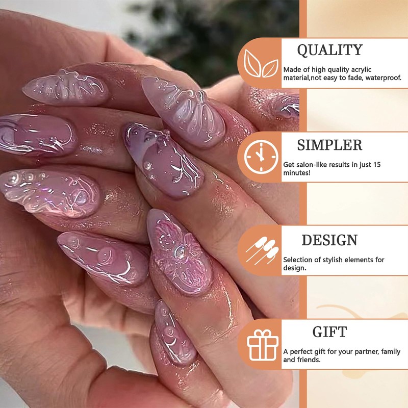 GlamRays 3D Press on Nails Hand Finished Fake Nails With