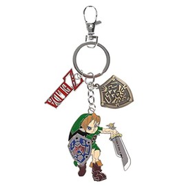 CosplayStudio Zelda Keyring with Link, Hyrule Shield & Zelda Lettering Metal, silver