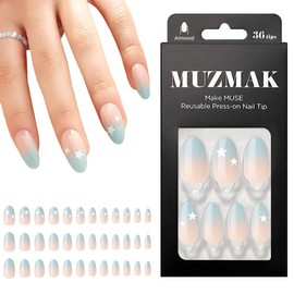 MUZMAK Reusable Press on Nails Long Medium Short 36Pcs Pink Fake Nails with Designs Red french tip Cute Gel (Soda(Almond))