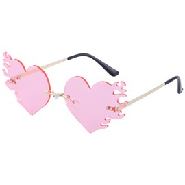 Melting Flame Heart Sunglasses For Women Men Novelty Rimless Heart On Fire Shaped Glasses Funny Rave Party Eyewear