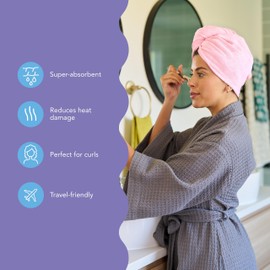 Turbie Twist Microfiber Hair Towel Wrap for Women and Men | 2 Pack | Bathroom Essential Accessories | Quick Dry Hair Turban for Drying Curly, Long & Thick Hair - Deep Claret & Sea Pink