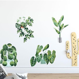 astylishome Wall Stickers for Bedrooms for Girls Large Leaves Art Sticker Green Plant Vine Decal Wallpaper Paste for Living Room Bedroom Nursery Walls Decor 0901