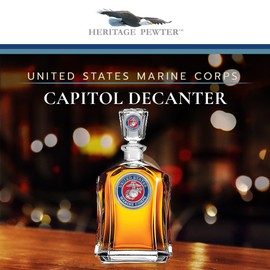Heritage Pewter Marines Decanter – Eagle Globe & Anchor | 24 OZ Whiskey Decanter for Liquor with Airtight Stopper | Expertly Crafted Pewter Glass Clear