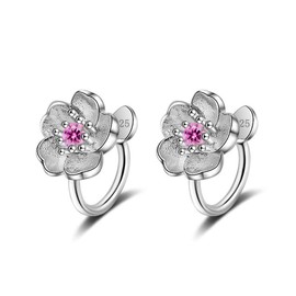Flower-Pink White Gold Multi-Style Cuffs&Wraps No-Puncture for Womens Clip-on Earrings