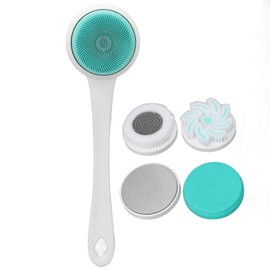 Electric Body Brush Set Rechargeable Long Handle Scrubber Shower Brush Bathing Cleansing with 4 Brush Heads