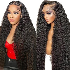 13x4 HD Lace Front Wigs Human Hair,Water Wave Human Hair Wig for Black Women,180 Density Glueless Wig Human Hair Pre Plucked with Baby Hair,Brazilian Real Hair Wigs Natural Color Curly Frontal Wig 22"