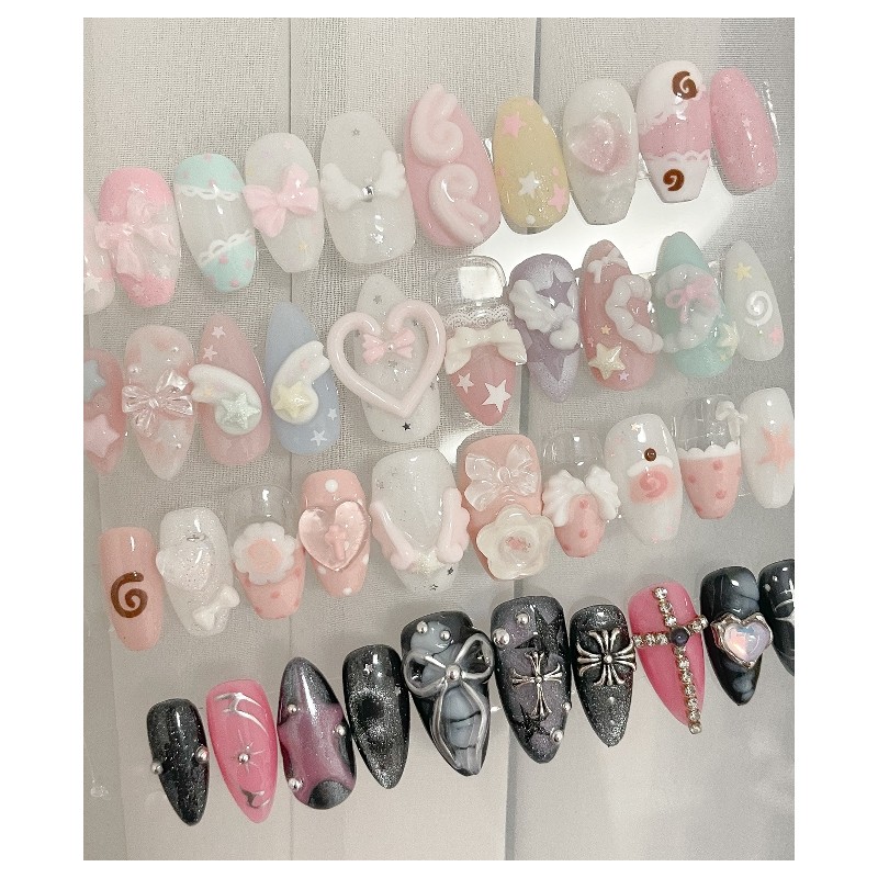 Y2K Punk Garden Handmade Nail Tips - Short Round Square