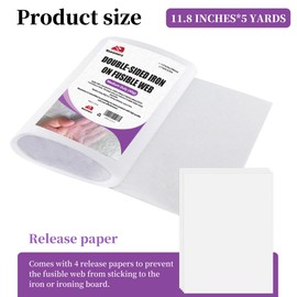 Nseamera Nseamera Double Sided Fusible Interfacing Web for Sewing, Medium Duty 40g Adhesive, 11.8"×5 Yards, Washable Fusible Webbing for Fabric Applique, Quilting, Crafts