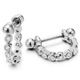 Hoop Earrings for Women, Stainless Steel Huggie Ear Cuff Earrings with Circle of Zirconia, 2 Pieces, Metal, Cubic Zirconia