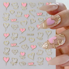 Bronzing Heart Nail Stickers for Nail Art Valentine’s Day Nail Decals 3D Self Adhesive Heart Nail Art Supplies French Hollow Heart Nail Designs Cute Nail Art Stickers for Women Valentine’s Nail Decor