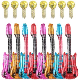 16Pcs Inflatable Guitar, Inflatable Microphone, Blow Up Guitar, Inflatable Instruments for Parties, Party Props, Birthday Party Favors Decoration Photo Booth for Adult Kids