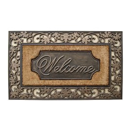 A1 Home Collections A1HOME200029 23”X38 Rubber & Coir Dirt Trapper Heavy Weight Large Welcome Doormat, 23"X38", 23" x 38", Floral Border