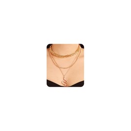 Jumwrit Dainty Layered Necklace with Snake Pendant Chunky Cuban Link Chain Choker Necklace Fashion Punk Long Tiny Twist Rope Chain Necklace Jewelry for Women Girls(Gold 1)