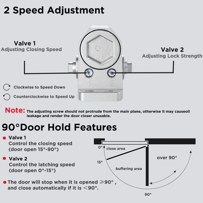 White Automatic Door Closer for Home with Hold Open, Hydraulic