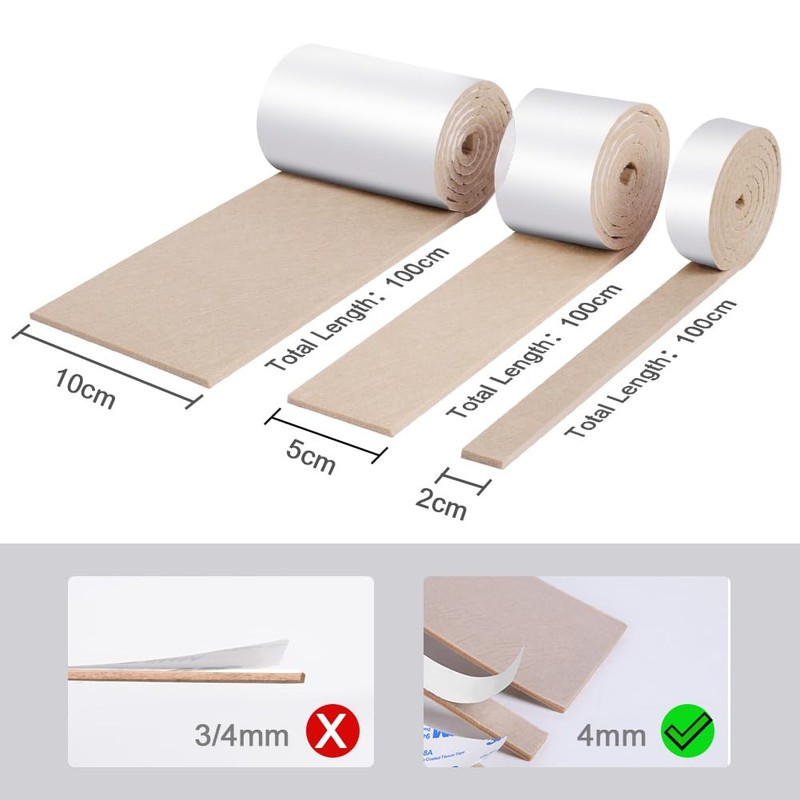 OSDUE Furniture Pads, 3 Rolls 100cm x 10cm/5cm/2cm (Brown)
