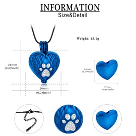 QGJNSGC Pet Cremation Urn Necklace Heart Shape Paw Print Keepsake Necklace for Pet Dog Cat Ashes