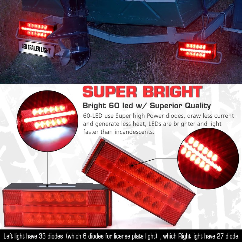 LINKITOM LED Submersible Rectangular Trailer Tail Light Kit, Super Bright
