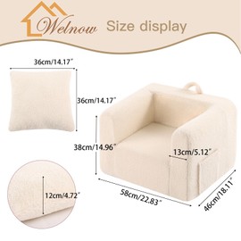 Welnow Kids Sofa with Pillow, Cozy Toddler Chair Soft Foam Seat for Reading, Children's Couch with Armrest Lightweight Comfy Kids Furniture for Bedroom, Playroom for Boys and Girls, Sherpa Beige