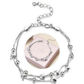 CASSIECA Silver Bracelet for Women Ladies Friendship Bracelet for Girls Layered Dainty Bead Butterfly Charm Bracelets Sterling Silver Women's Jewellery Gifts for Women