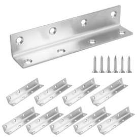 Redunest L Bracket, Heavy Duty Corner Brace, 10 Pack 5.51" Metal Shelf Bracket Angle Bracket for Shelves, Polished Silver Stainless Steel Braces for Wood Furniture,140mm Overall Length
