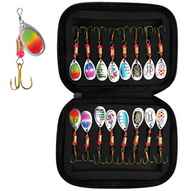 ZHIGOU 16-Piece Fish Spoon Lure Set with Triple Hooks, Colorful Trolling Spoon Lures + Carrying Case for Pike, Bass, Trout, Salmon, Walleye, Perch, Crappie, Accessories Fishing Tackle Gifts