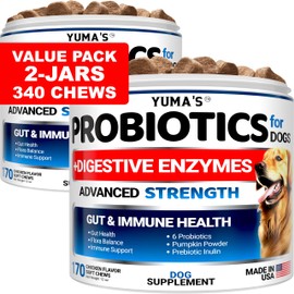 YUMA'S 2 Pack Probiotics for Dogs and Digestive Enzymes - Dog Probiotics Chews - Dog Probiotic - Anti Diarrhea, Upset Stomach & Gas Relief, Constipation, Canine Prebiotic - Pet Fiber Supplement