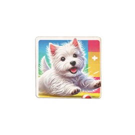 Wooden Fridge Magnet of Playful West Highland Terrier with Colorful Background (mag-kf25-360)