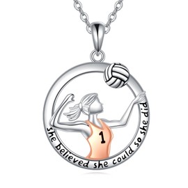 VENACOLY Volleyball Player Necklace 925 Sterling Silver Volleyball Sports Pendant Jewellery Gifts for Women Volleyball Lovers