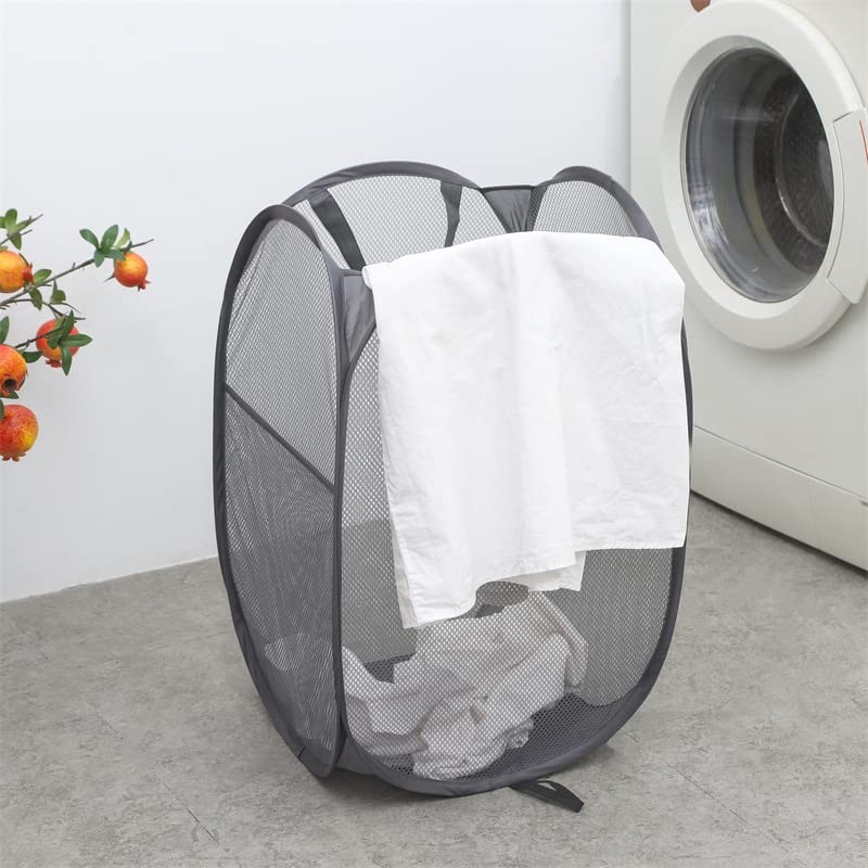 2 Pack Pop Up Collapsible Laundry Baskets, Foldable Mesh Popup