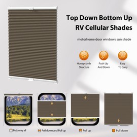 LazBlinds RV Blinds, Top Down Bottom Up (TDBU) Cellular Shades, Pleated Shades, Window Shades for Camper Travel Trailers, 17" W x 24" L, Brown