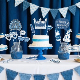 kreat4joy Denim and Diamonds Birthday Party Decoration, 24pcs Denim and Diamonds Theme Photo Booth Props Blue for Woman Girl Crystal 18th 20th 30th Birthday Party Decoration