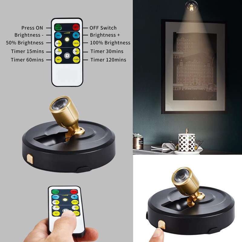 HOFUY 4-Pack Battery Powered LED Spotlight, Wireless Picture Lights, Uplighting