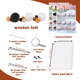 Yitexin 3 Pcs Dog Needle Felting Kit, Animal Wool Felting Kit for Starter Adult, Felt Kit Felting Supplies with Foam Pad Needles Instructions Keychain for Beginners DIY Craft Project Gift