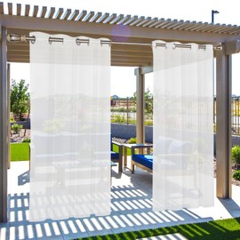 Pack of 2 Outdoor Curtains, Transparent, Weatherproof, 134 x 210 cm, Transparent Curtains with Eyelets, Voile Curtains, Outdoor Curtain, Decorative Curtain, Privacy Screen, Sun Protection for Patio