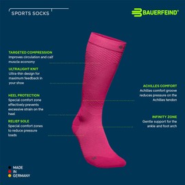 Bauerfeind Run Ultralight Socks - Targeted Compression Zones - Achilles Tendon Relief - Increased Ankle Stability - Comfortable for Running, Walking & Sports - Womens, Berry, Large, Shoe Size 4.5-6.5