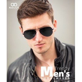 QALLY Men's Classic Aviator Sunglasses Women Polarized Pilot Aviator Sunglasses,Silver Frame Gray Lens