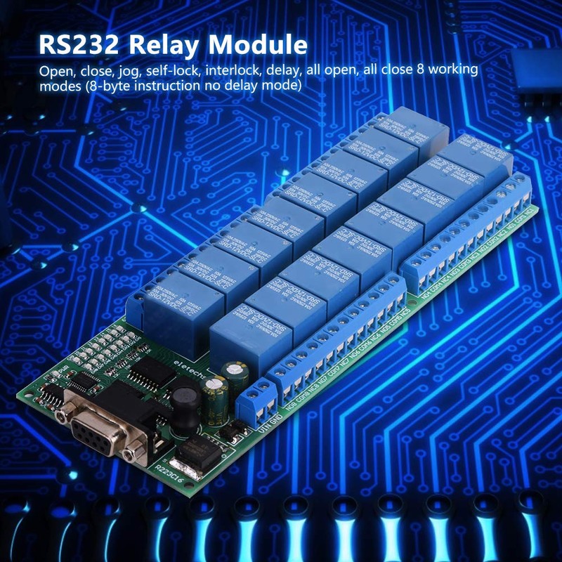 Jeanoko RS232 DB9 Female Interface 16-Channel Relay Board Serial Port