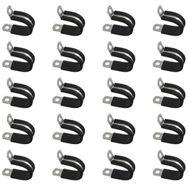 20 PCS Stainless Steel Rubber Cushioned R Shape Clamps,Cable Mounting Hose Pipe Clamps,Rubber Lined P Clips (20mm)