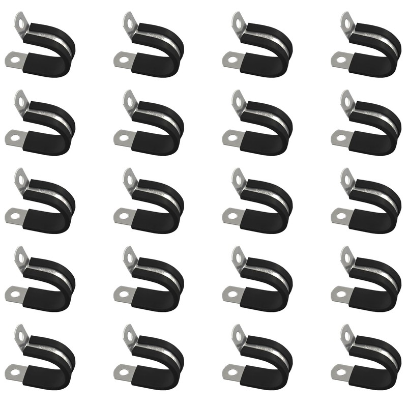 20 PCS Stainless Steel Rubber Cushioned R Shape Clamps,Cable Mounting