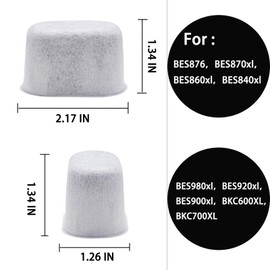 Charcoal Water Filter for Breville Barista Pro BES878，Barista Espresso BES876，BES870xl，BES860xl，BES840xl，BES980xl，BES920xl，BES900xl，BKC600XL，BKC700XL Replacement(6pcs)
